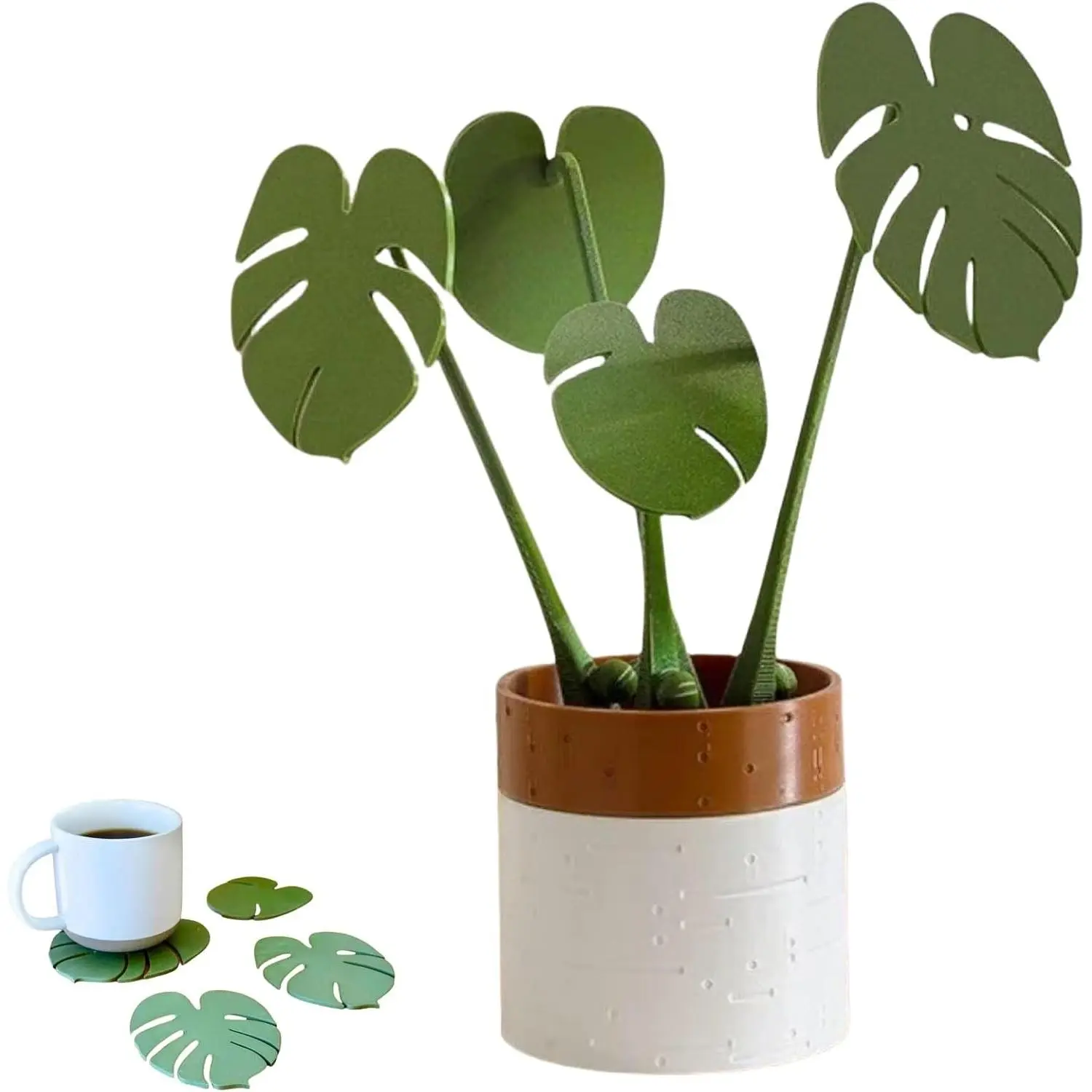 Monstera Coaster Set 3D Printed,Turtle Leaf Tropical Leaves Coasters,Magnetic Coaster Leaves,Creative 3D Printed Green Leaf Drink Coasters (Light Green)