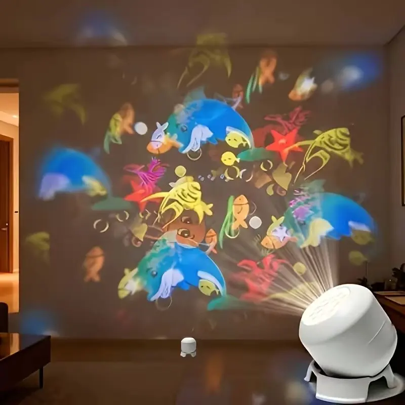Ocean Starry Night Projector Lamp, USB Powered Underwater Animal Ambiance Night Light, Bedroom Sleep Therapy, Octopus Dolphin Lighting Decor