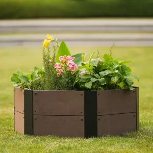 Hexagon Raised Garden Bed Kit, 6 Panel Wood Texture Elevated Planter Box, 11.8 Inch Deep Plant Container for Herbs Vegetables Flowers, Indoor Outdoor Patio Balcony Yard Use