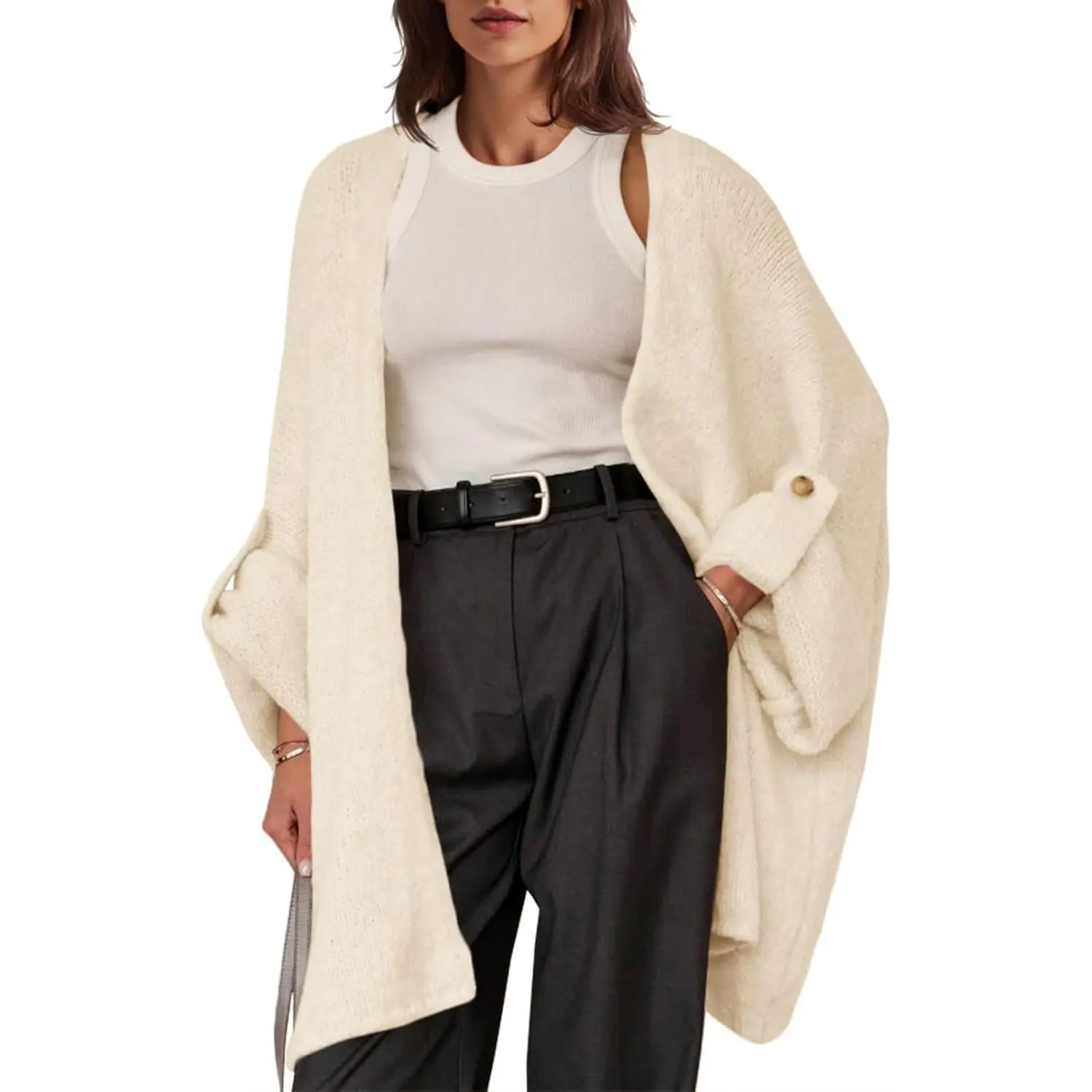 Saodimallsu Womens Oversized Long Cardigan Sweaters Casual Open Front Chunky Knit Slouchy Fall Trendy Sweater Coats