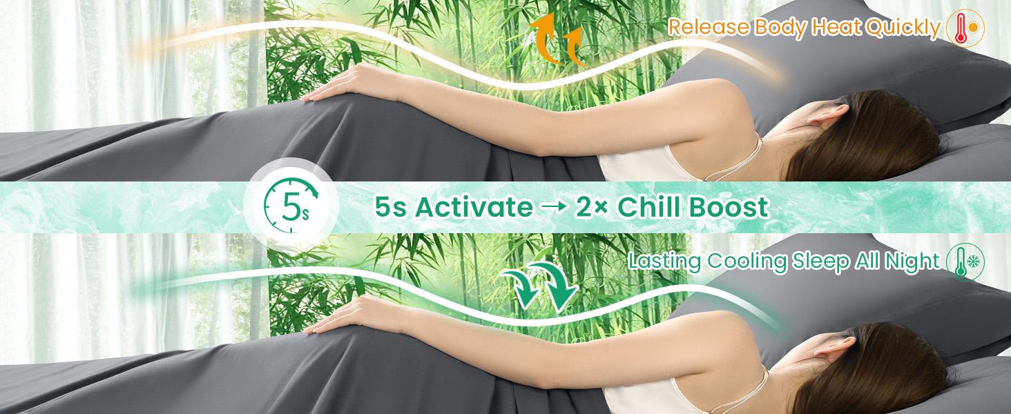 100% Viscose Derived from Bamboo_Sheets Queen Size, Breathable & Cooling Bed Sheets for Hot Sleepers, Hotel Luxury Bedding Sheets, 16" Deep - 4PC (Dark Grey,Queen)