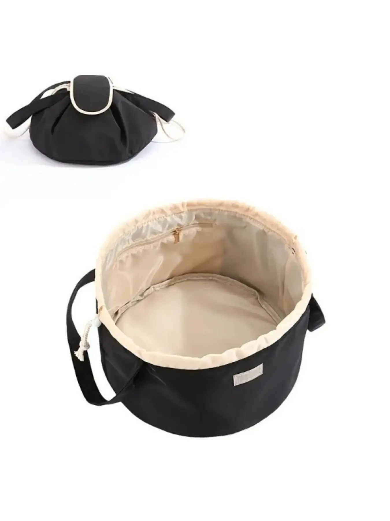 Barrel Drawstring Makeup Bag Large Capacity Waterproof Stain Resistant Polyester Cosmetic Bag Adjustable Opening Travel Toiletry Bag Gift For Women