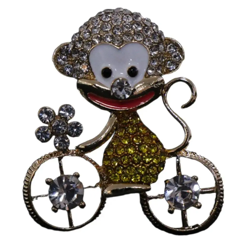 Cartoon Cute Style Cycling Rhinestones Monkey Animal Brooch Jewelry Pins Clothing Accessories Gifts