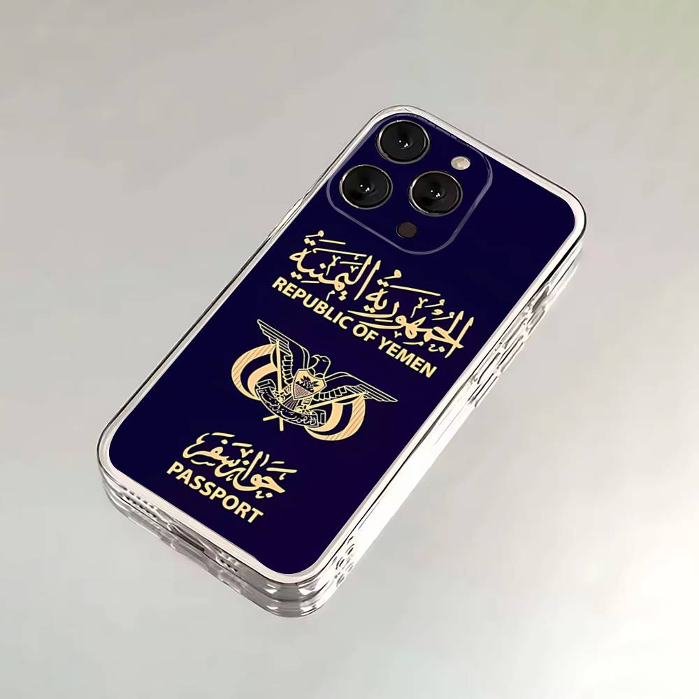 Yemen National Emblem Flag Passport Phone Case For iPhone 17,16,15,14,13,12,11 Plus,Pro,Max,XR,XS,Plus,E,SE4,Mini Transparent Cover