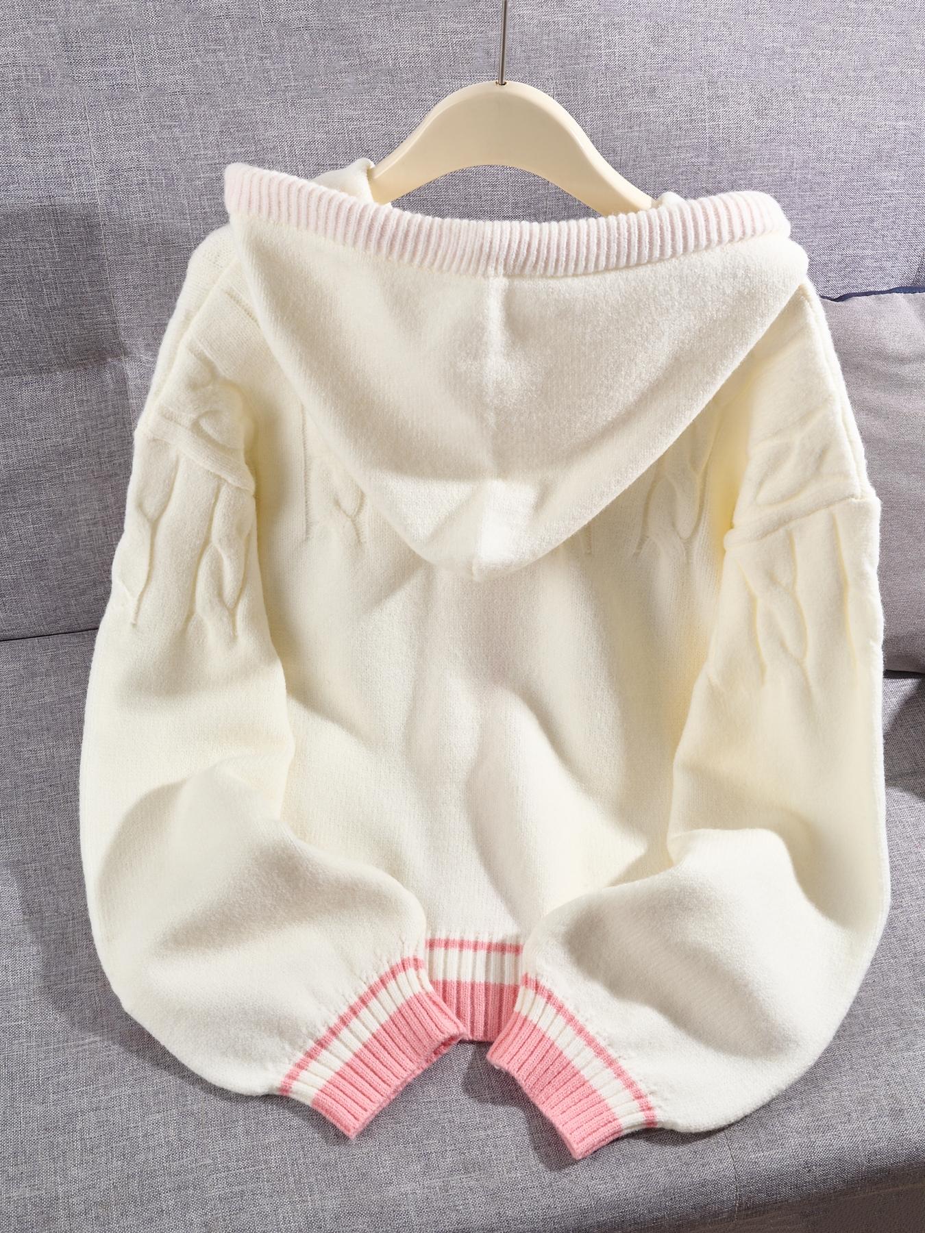 Women's Casual Knit Cardigan, Long Sleeve Hooded Sweater, Patchwork Heart Button Design, Fall Winter Fashion