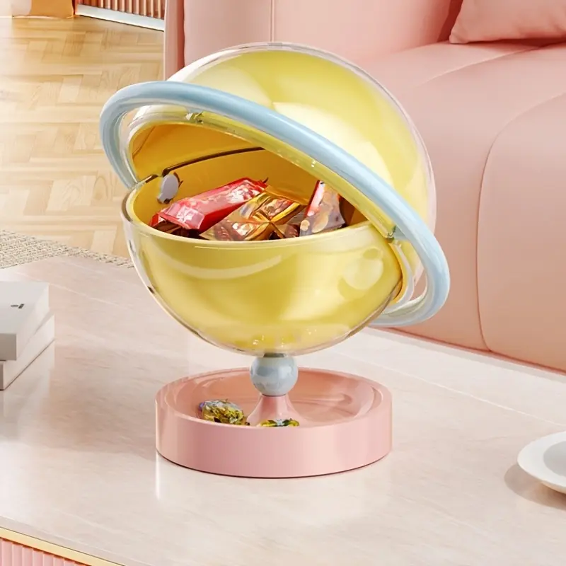 Dual Layer Planet Storage Box with Clear Dome Lid, Multi-Functional Desktop Organizer Tray, Dustproof Key Snack Toy Storage Container, Luxury Modern Decorative Ornament for Entryway Bedroom Living Room Desk