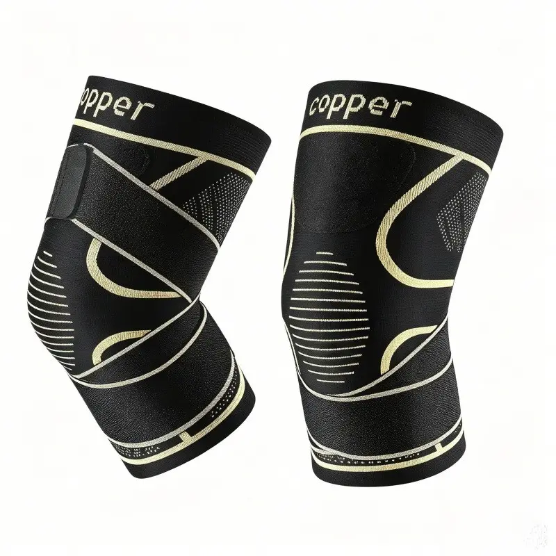 Copper Knee Braces with Strap, 2-Pack, Knee Compression Sleeve for Arthritis, Acl, Meniscus Tear, Joint Pain Relief, Knee Support for Sports