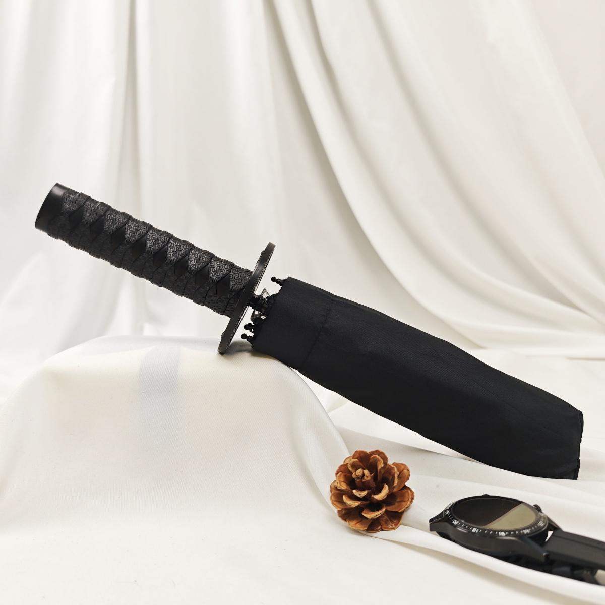 Samurai Handle Design Folding Manual Umbrella, Vintage Portable Windproof Rainproof Umbrella for Outdoor Travel, Durable and Compact for All Weather Conditions