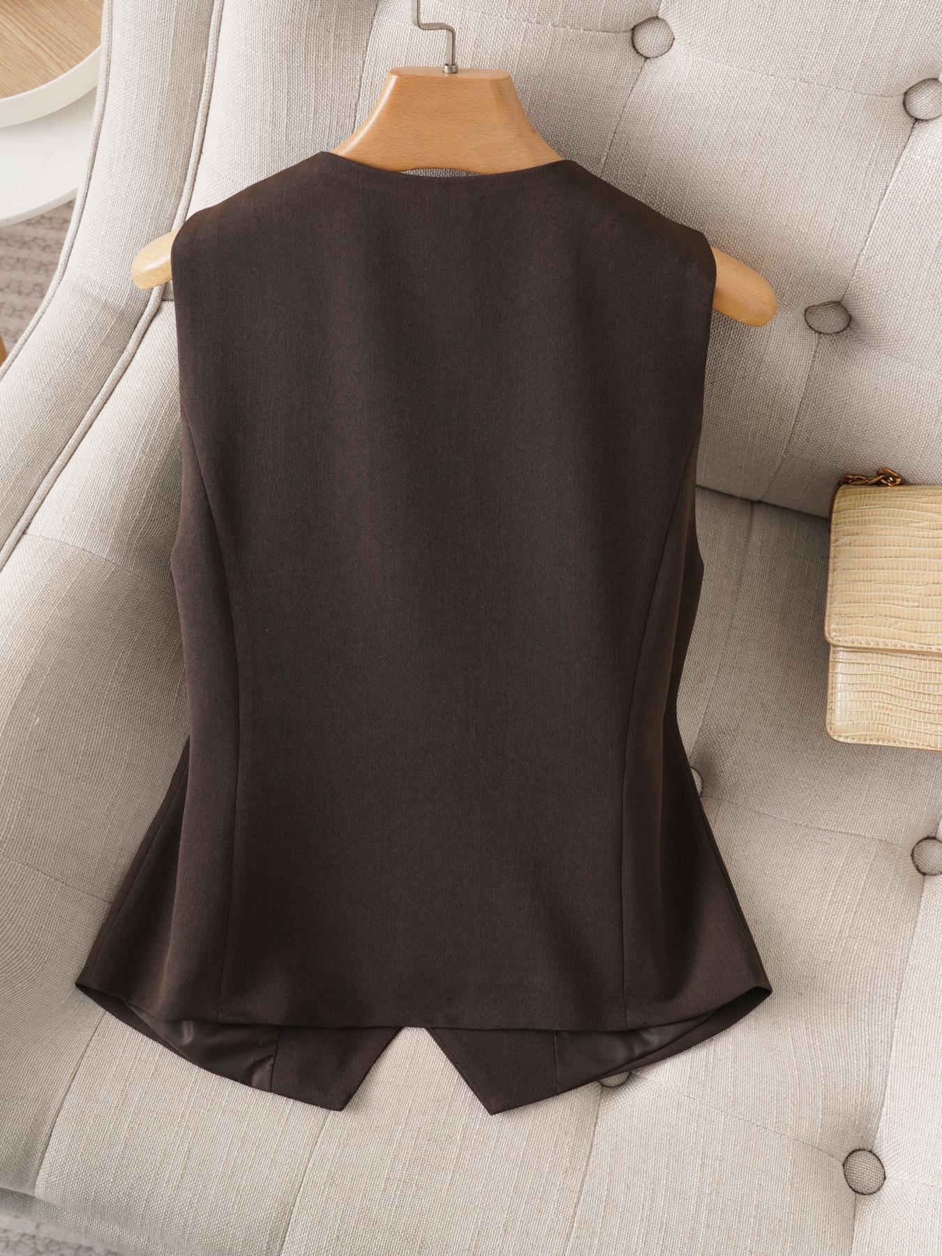 Women's Solid Color Button Front Vest Blazer, Casual Fashion Comfy Sleeveless Outerwear for Daily Outdoor Wear, Women Clothing for Spring Fall