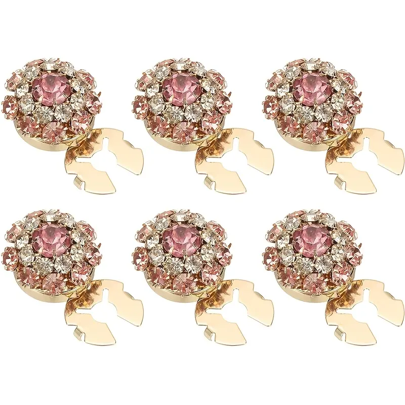 Golden & Black Detachable Rhinestone Button Set (6pcs, 17.5mm, Copper Base), Removable Clips Sewing Kit for Women, DIY Crafts Holiday Dress Collar Brooch Accessories