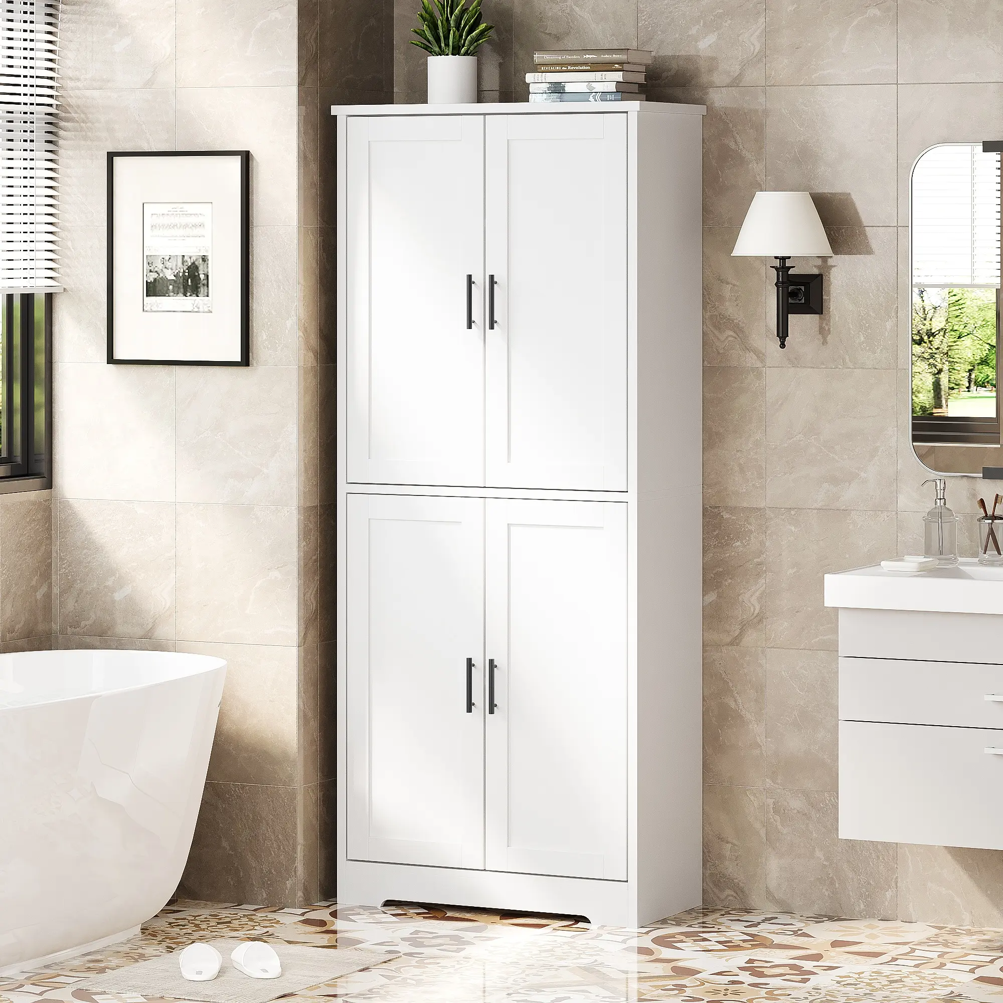 Pantry Cabinet,70" Tall Kitchen Pantry Cabinet with 4 Doors and 3 Adjustable Shelves, Freestanding Cupboard, Modern Storage Cabinet for Bathroom, Dining Room, Living Room,