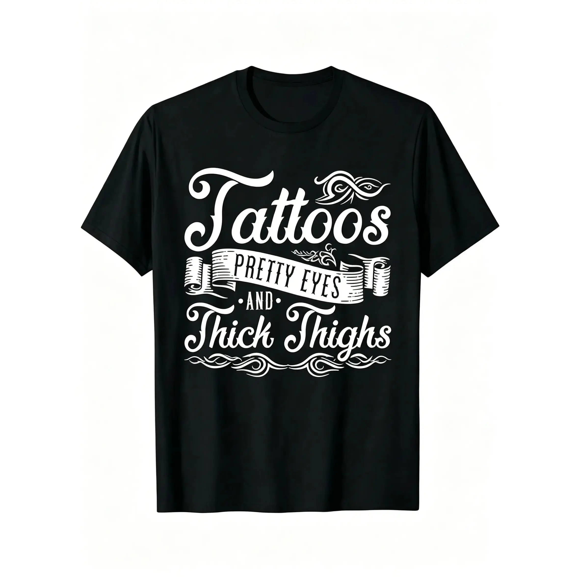 Women'S Thigh Tattoo Inspiration Casual T-Shirt 2026 New, Black, Machine Washable, 1pc, Round Neck, Zodiac Pattern, Halloween Gift, Christmas Gift, Birthday Gift, New Year Gift