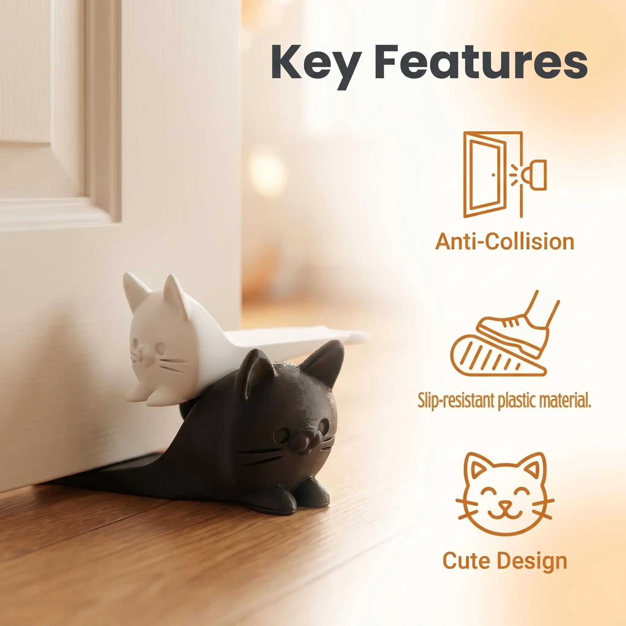 Cute Cat Shape Door Stopper, Non-Slip Wedge Floor Protector, Durable Plastic Door Stop, Door Slam Stopper, Home Decor, Pet Lover Gift