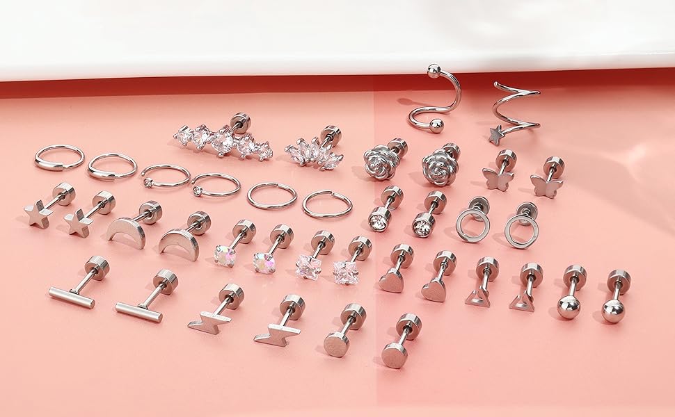 FASACCO Cartilage Earring 18G Flat Back Stud Earrings Surgical Steel Helix Tragus Piercing Jewelry