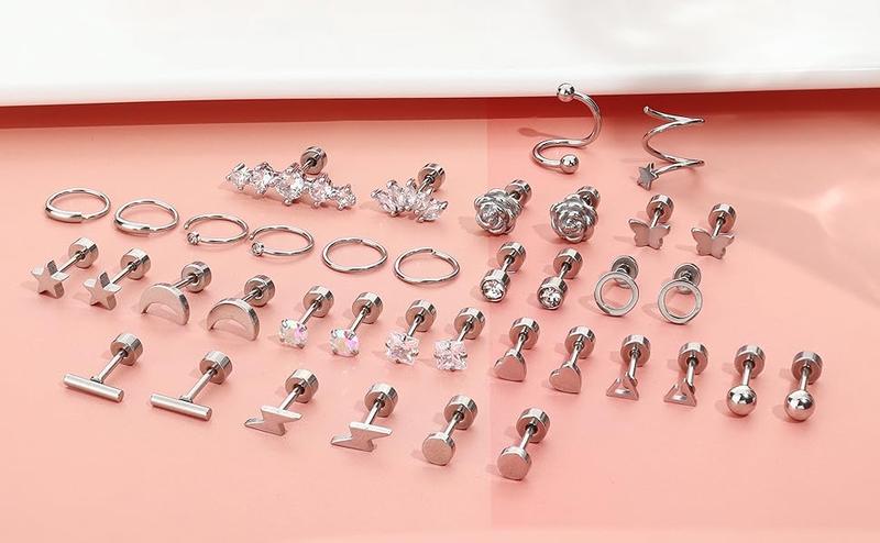 FASACCO Cartilage Earring 18G Flat Back Stud Earrings Surgical Steel Helix Tragus Piercing Jewelry