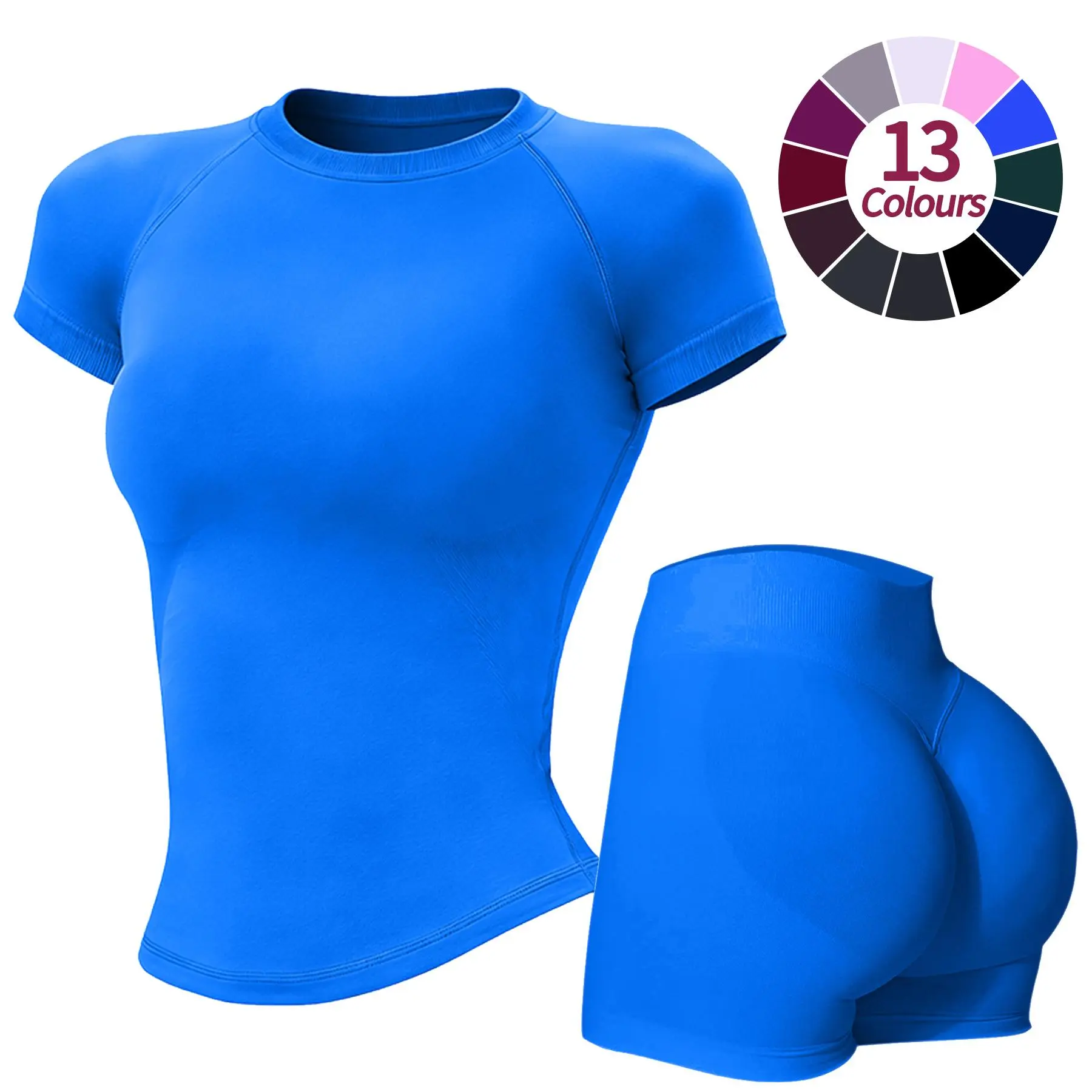 RICH BRIA 2 Piece Impact Workout Sets for Women, Short Sleeve T Shirt Tank Top & Workout Impact Shorts Butt Lifting Gym Seamless Booty Sports Shorts, Breathable Comfortable Yoga Clothes, Active Outfit Activewear Set Athletic Sportswear