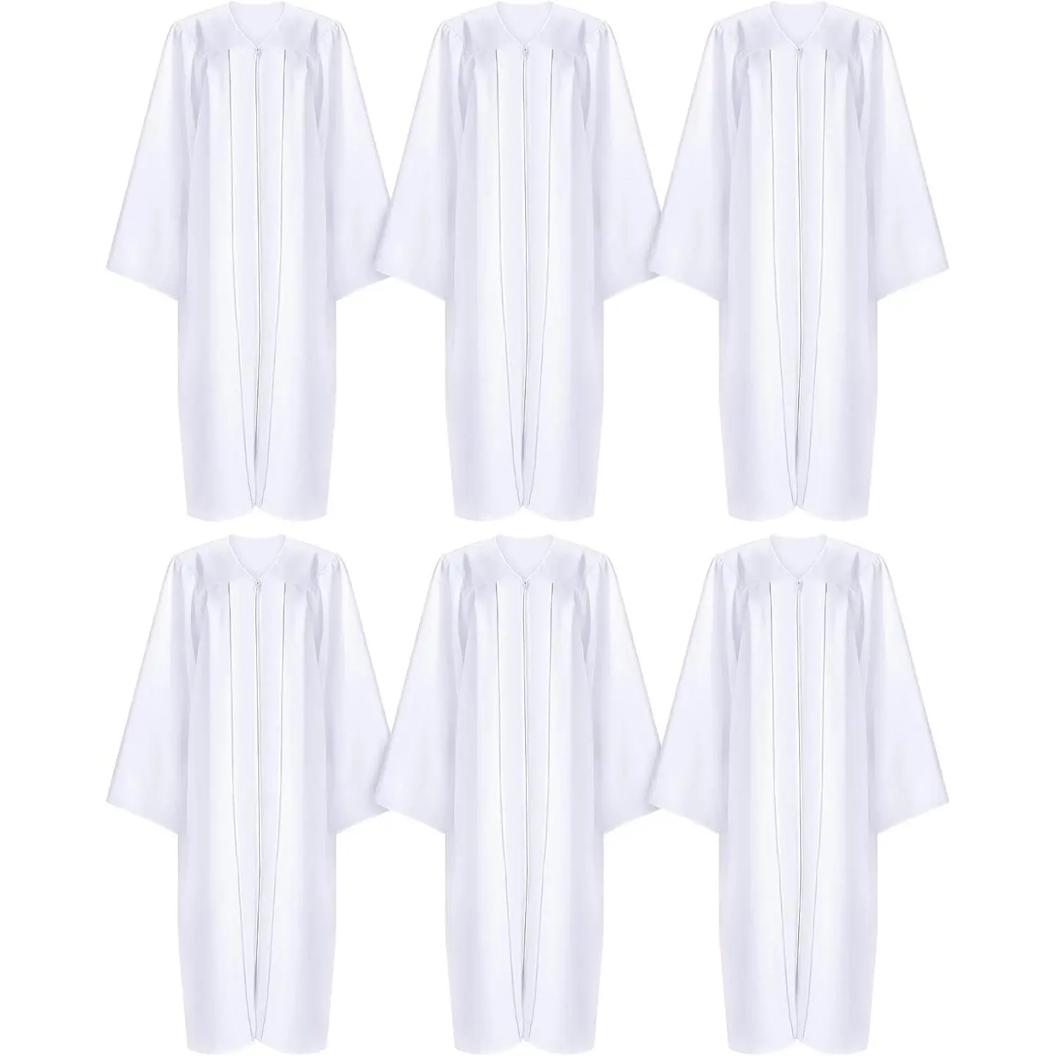 6 Pcs Unisex Choir Robes for Adults - Matte Polyester, Concealed Front Zipper, V-Neck & Open Sleeves, Ideal for Church Choirs, Baptisms, Clergy & Religious Services(Gift)