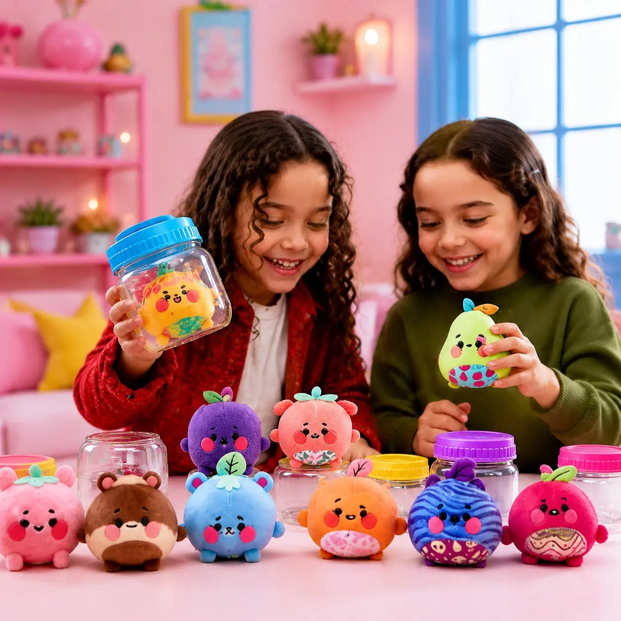 Magic Shake Jar Surprise Toy, 16 Random Collectible Fruit Animal Plushies, Fun Interactive Stress Relief Toy, Kids Birthday Gift