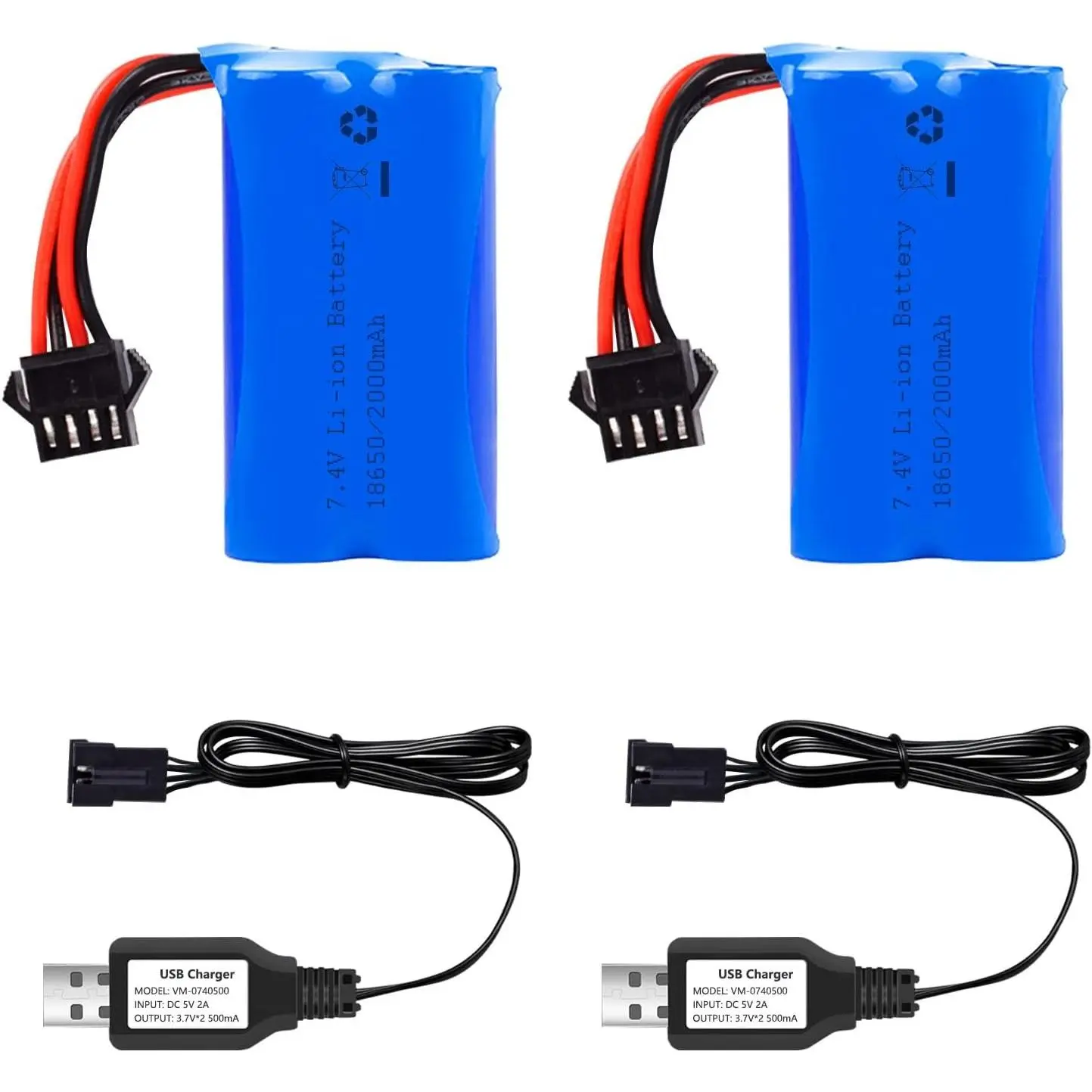 2000mAh 7.4V Electric Water Gun Battery 2S 15C Li-ion Battery with SM-4P Plug Fit for Electric Water Gun High Capacity RC Batteries with 2 USB Battery ChargersGift.