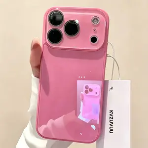 Fresh Macaron Candy Crystal Glass Phone Case, Stylish Cellphone Accessory for iPhone 17/16/15/14/13/12/11 Pro Max/Plus, Skin-Feel Clear Hard PC Back + Soft TPU Bumper, Full Lens Coverage Minimalist Premium Shockproof Protective Case