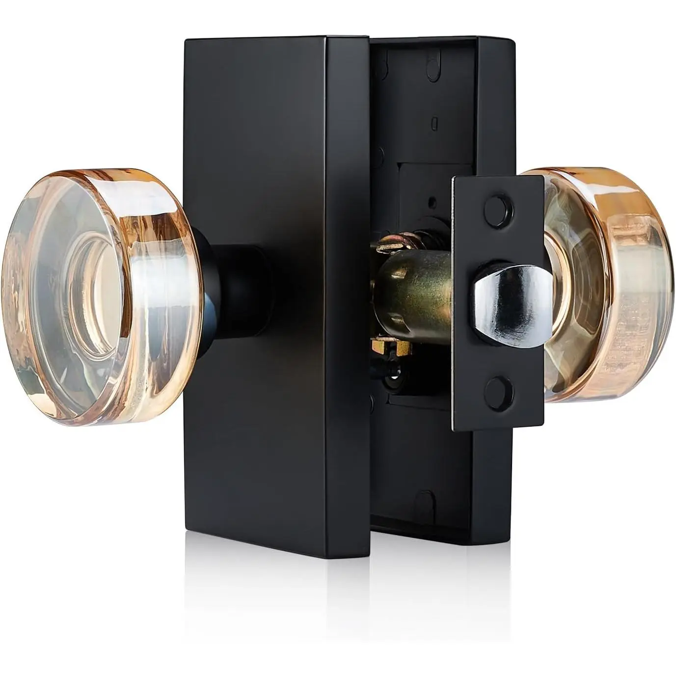 Champagne Glass Passage Door Knob –  Non-Locking Interior Handle with Matte Black Rosette – Decorative Clear Knob for Hallway, Closet, or Guest Room Doors