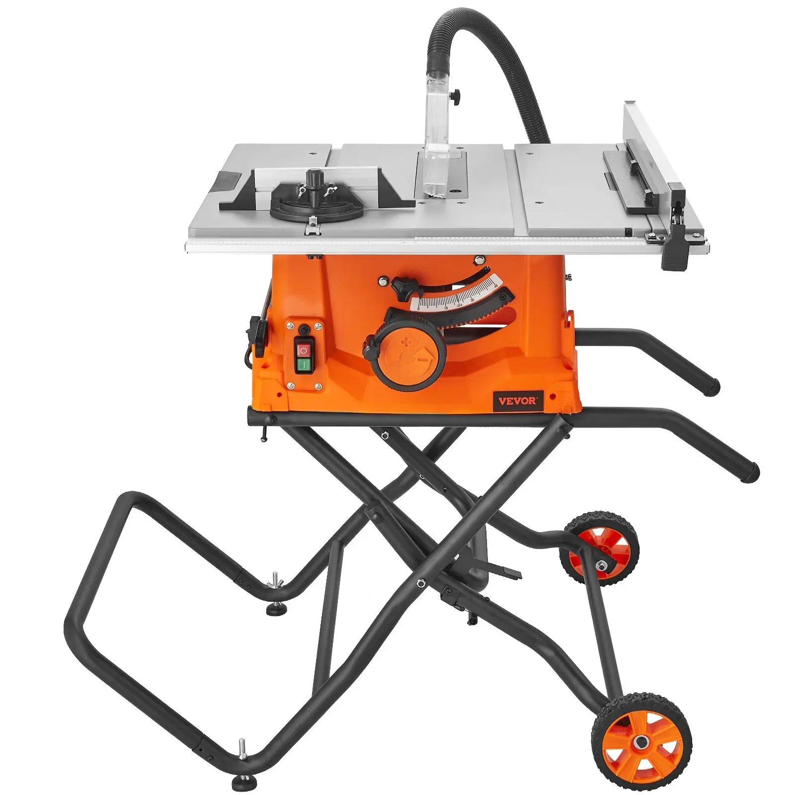 VEVOR 10-Inch 15-Amp Table Saw with Stand, 25-In Max Rip, 5000RPM Speed, 40T Blade, Compact Portable Jobsite Saw with Sliding Miter for Woodworking & Furniture Craft