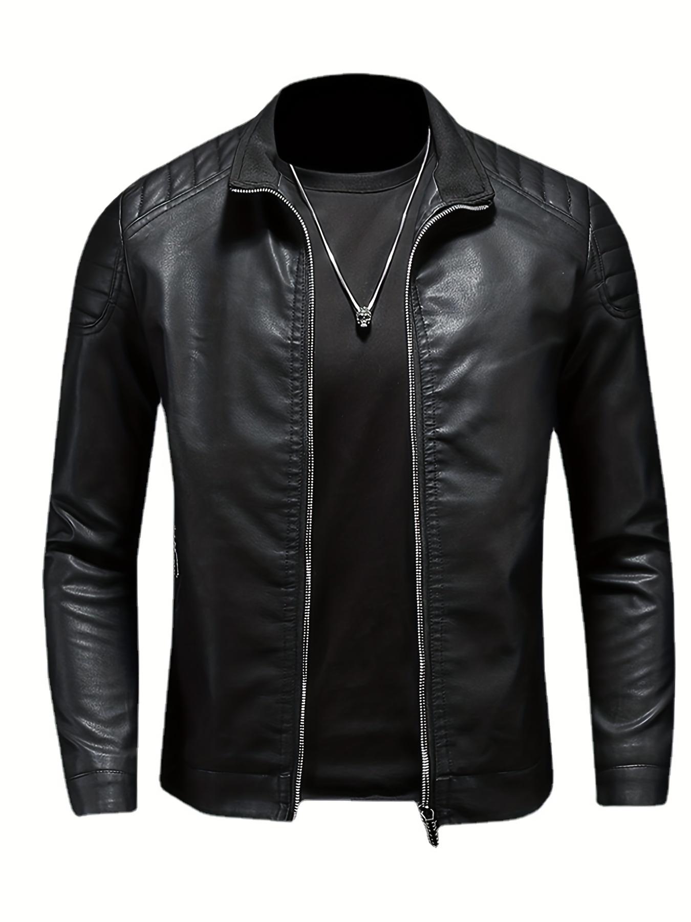 Men's casual jacket stand-up collar motorcycle top Long Sleeve Leather Bomber Menswear Coats Beige Plain Collared