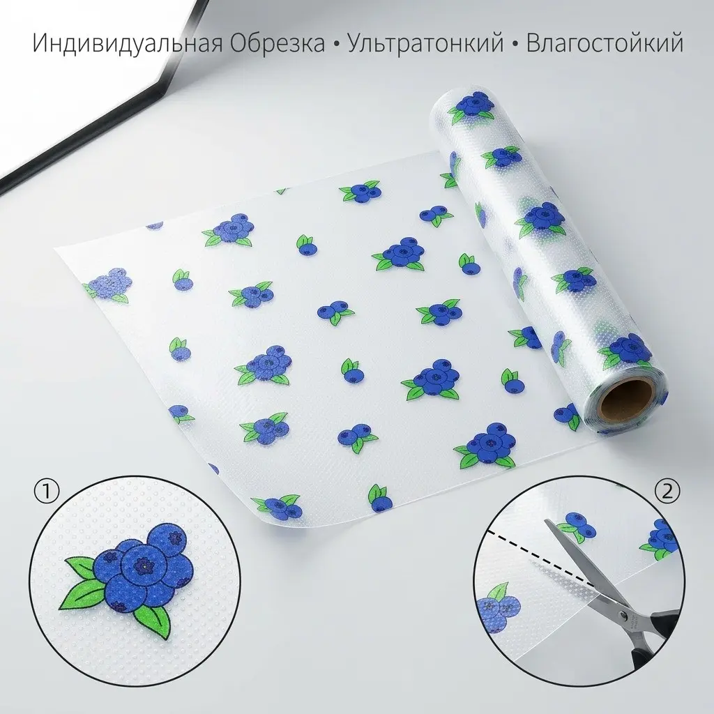 Cute Blueberry Fruit Print Shelf Mat, Ultra-Thin Waterproof Oil-Resistant Non-Slip Cuttable Washable Dustproof Pad for Kitchen Cabinet Refrigerator Wardrobe Shoe Rack Bowl Cabinet Home Storage Organizer