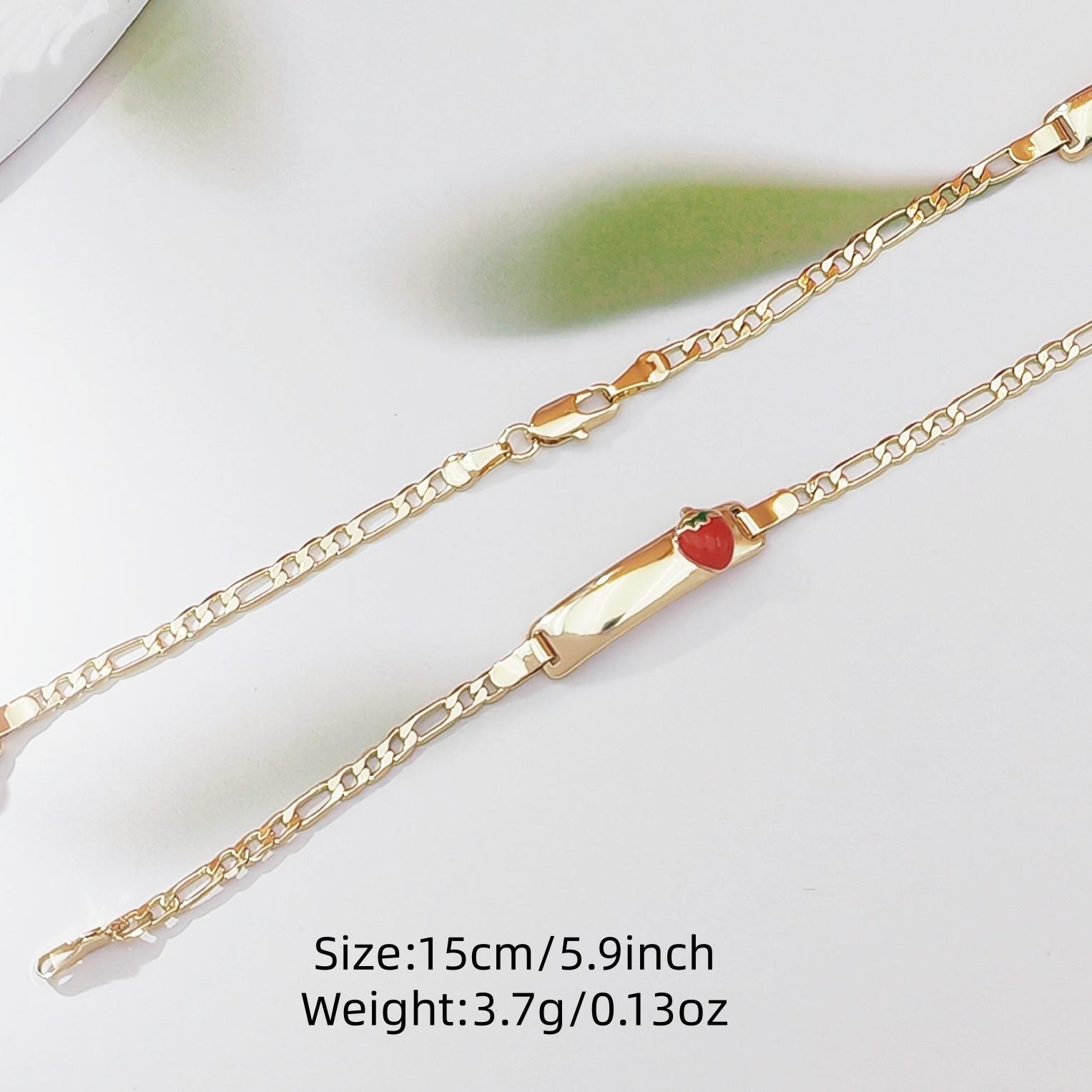 18K Gold Plated Brass Square Tag Bracelet for Women Cute Cartoon Strawberry Enamel Charm Dainty Luxury Jewelry Trendy High-End Aesthetic Accessory for Daily Wear & Gift Giving