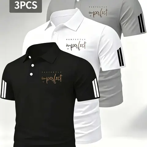 Three-Piece Summer Men's Polo Shirts, Breathable Quick-Dry Running Gym Wear, Business Casual Vacation Polo, Fashion Short Sleeve Golf Shirt, Workout Tops