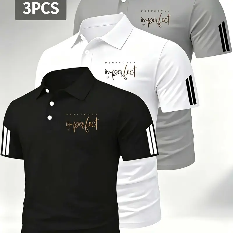 Three-Piece Summer Men's Polo Shirts, Breathable Quick-Dry Running Gym Wear, Business Casual Vacation Polo, Fashion Short Sleeve Golf Shirt, Workout Tops