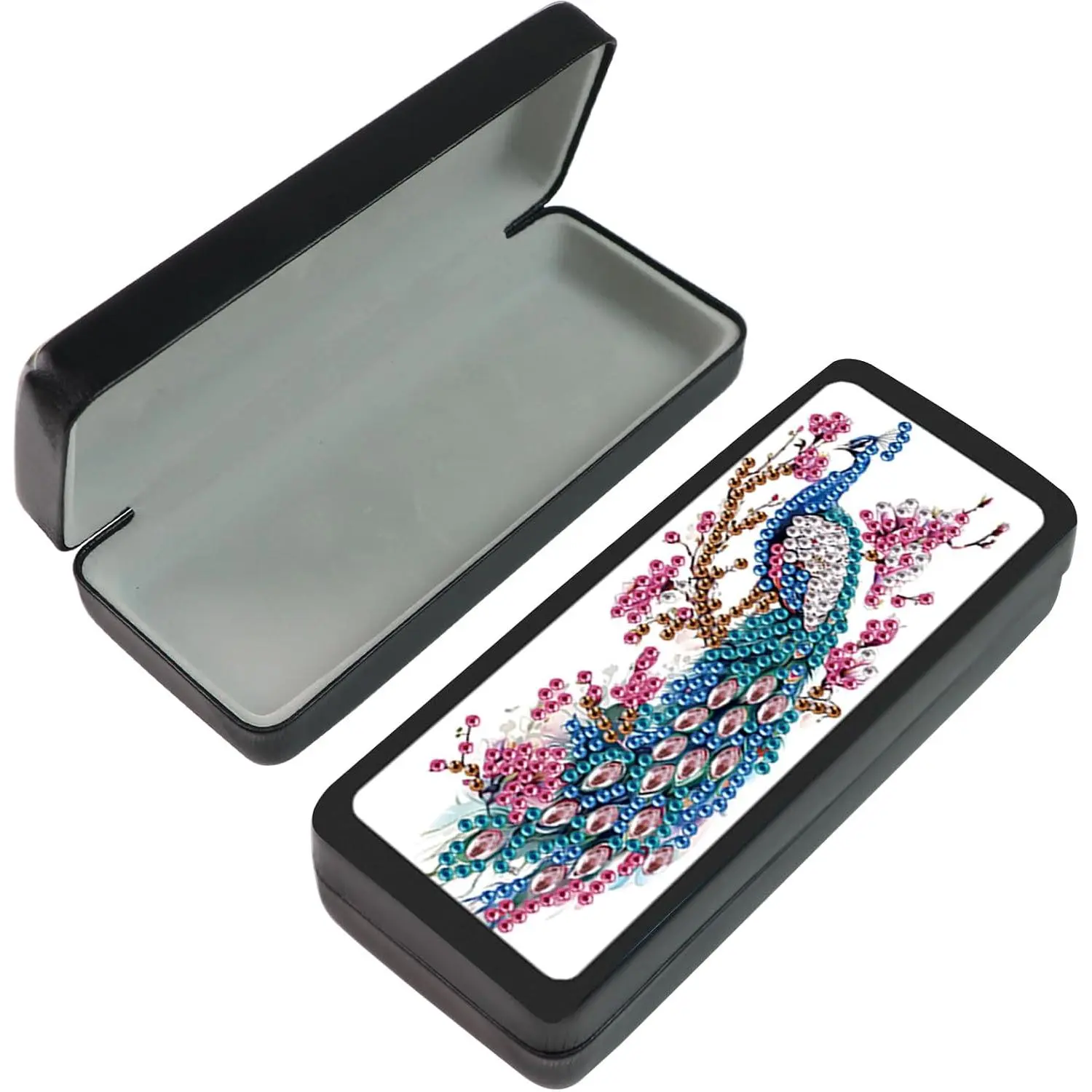 5D  Painting Glasses Case for Adults, DIY Rhinestone   Art Eyeglass Holder,  Majestic Peacock Sunglass Storage Box, Elegant Travel Craft