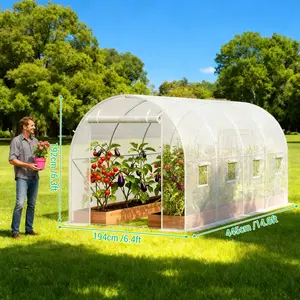 GAOMON Heavy Duty Walk-In Tunnel Greenhouse - 14.6x6.4x6.3 ft Galvanized Steel Frame - White PE UV-Protected Waterproof Cover - 8 Mesh Roll-Up Windows & Zipper Door - Ideal for Backyard Garden