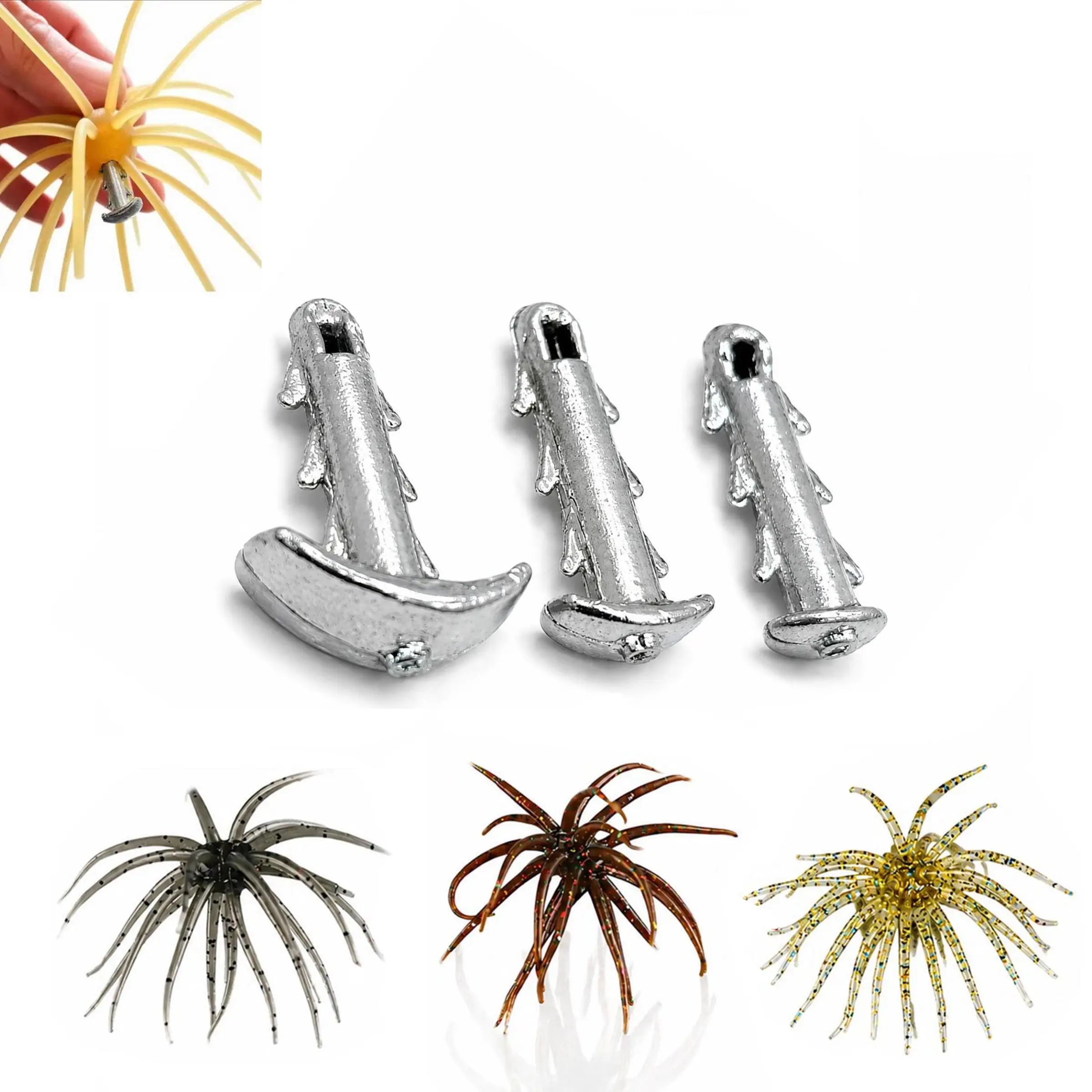 Urchin Bait Weights, 6 Pack Sea Urchin Bait Anchor Shaped Sinker with Quick Thread Anti-Slip Locking Hook, Outdoor Fish Tools, for Urchins-Style Soft Plastics 1/8 Oz, 3/16 Oz, 3/32 Oz