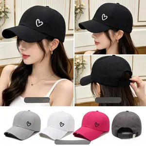 Adjustable Snapback Heart Cap, Solid Color Mesh Ponytail Hat, Cotton Summer Headwear for Sports & Outdoor Activities