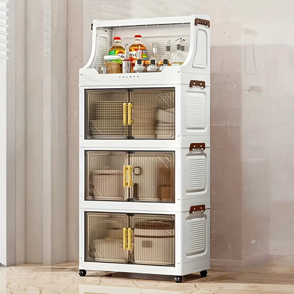 3/4/5/6 layers of heavy-duty multifunctional folding storage cabinets with open shelves, large capacity, suitable for organizing and storing in living rooms/bedrooms/wardrobes/cabinets/kitchens/offices/dormitories, modern and durable double door cabinets