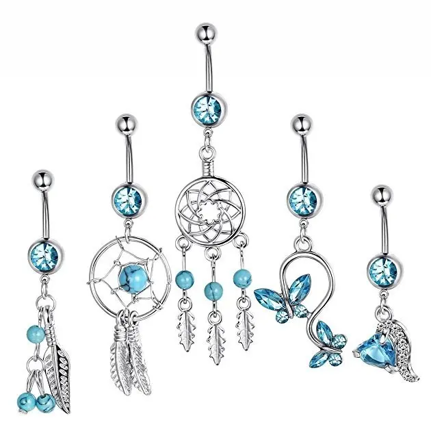 Zircon Butterfly Navel Ring, Blue Heart-Shaped Cute Piercing Jewelry, Dream Chaser Style Body Jewelry Set for Women, Body Art Piercing Jewelry