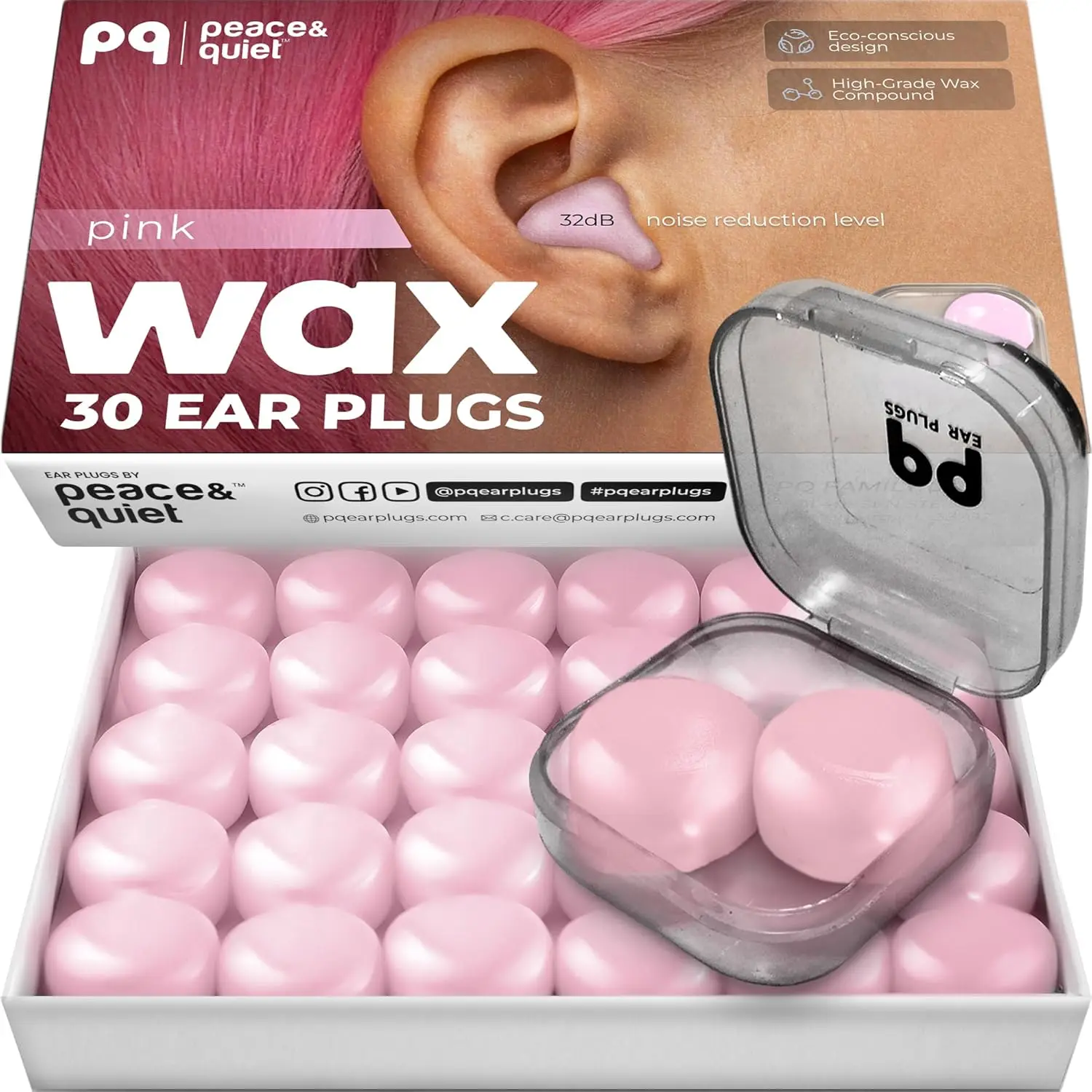 Moldable Silicone Wax Earplugs, 30 Count, 32 dB Noise Cancelling for Sleeping and Swimming - Reusable & Waterproof for Side Sleepers, Adults - Includes Travel Case, Bendable, Soft Silicone Swimming Earplugs