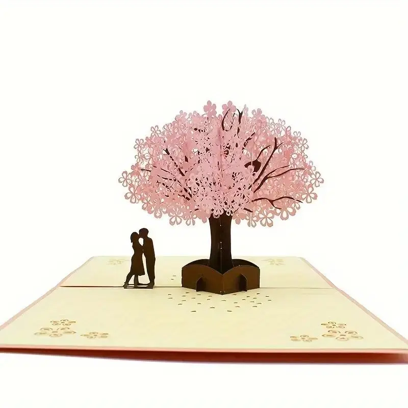 A Cherry Blossom Tree Pop-Up Heart Card - Romantic Valentine's Day Gift, Suitable for Boyfriends, Girlfriends, Husbands, Wives - Anniversary & Engagement Greeting Card, 3D Pop-Up Card, Holiday Gift, Pop Up Cards