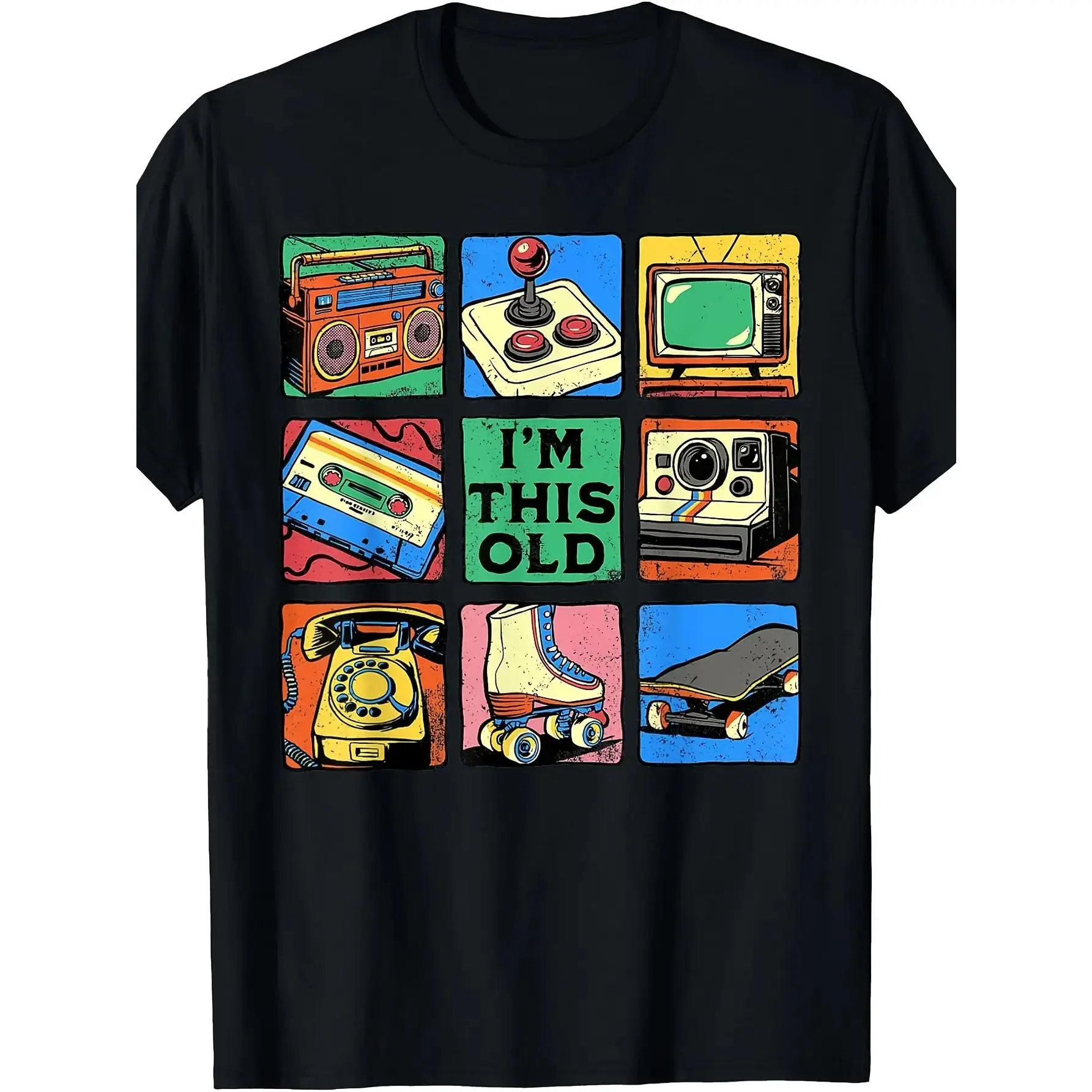 2026 Men's Retro 80s 90s "I'm This Old" T-Shirt Vintage Tech Grid Throwback Casual Tee for Nostalgia Lovers