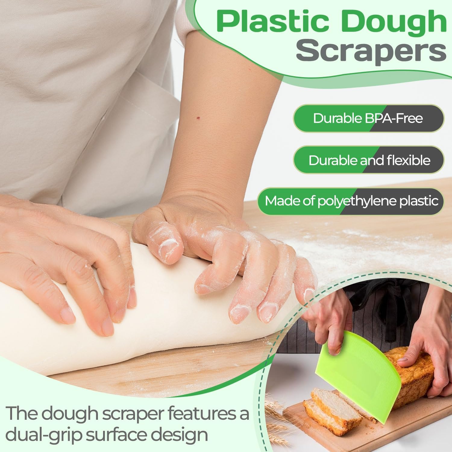 5 count Dough Scraper Bench Scraper 4.65x3.66" Plastic Flexible Bowl Scraper -Edged Multi-Angle Cake Scraper Non-Slip Baking Tool Decorating Tool Shaping Tool (5Pcs Five colors)