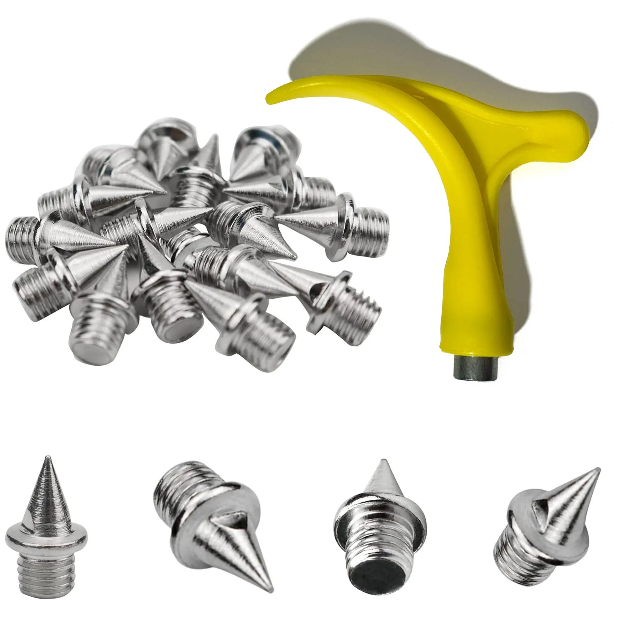1/4-Inch Track Spikes, 100 Steel Pyramid-Shaped Spikes, Includes Spike Wrench, Ideal for Track and Field, Trail Running, Sprinting Shoes Replacement