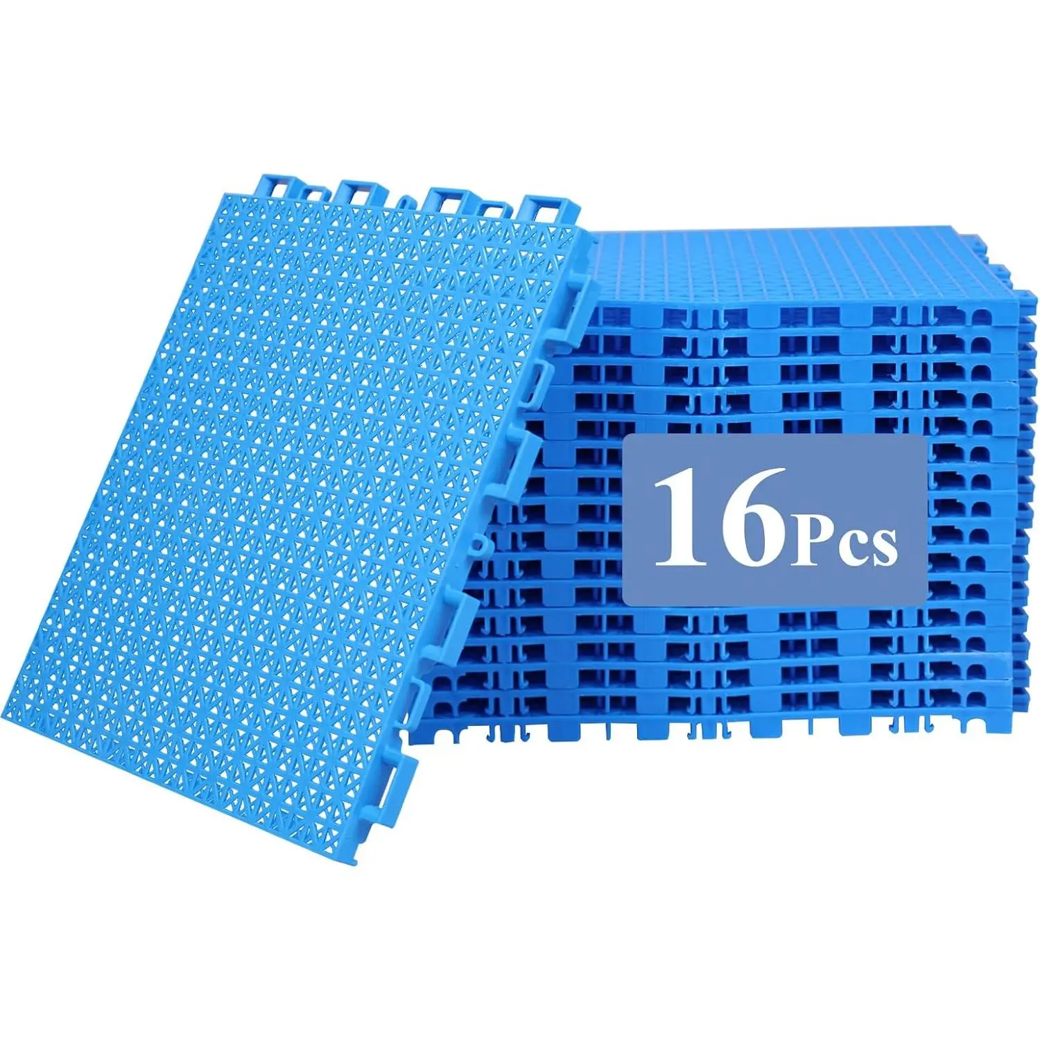 16 count Pool Drainage Tiles, Modular Interlocking Floor Tiles, 10.3" x 10.3" | Non Slip, Rapid Water Drain, Rubber Floor Mat with Holes for Pool, Bathroom, Deck, Garage, Kitchen, Patio