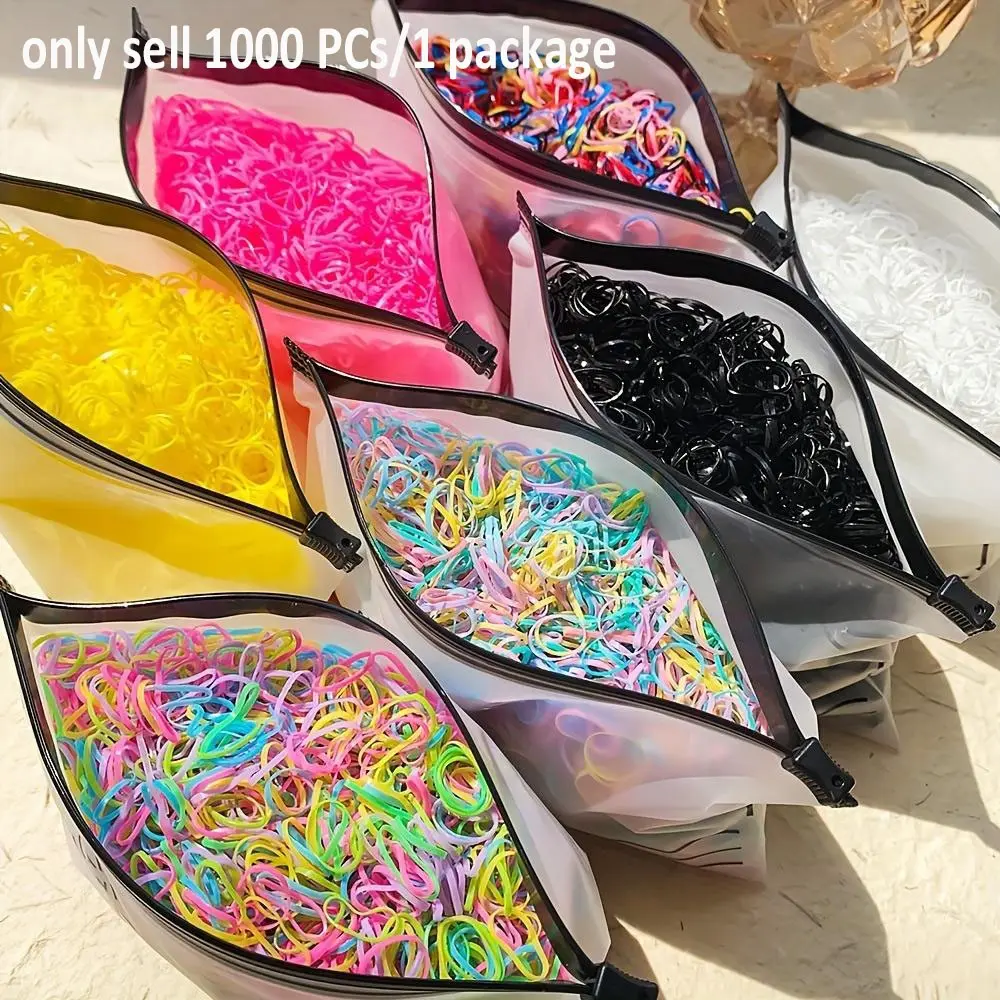 Flexible Hair Ties, 1000pcs/set High Elastic Mini Hair Ties with Durable Plastic Storage Bag, Bulk Quantity, Elastic Hair Accessory, Hair Accessories for Women & Girls, Cute Hair Accessories, Fashionable Hair Accessories