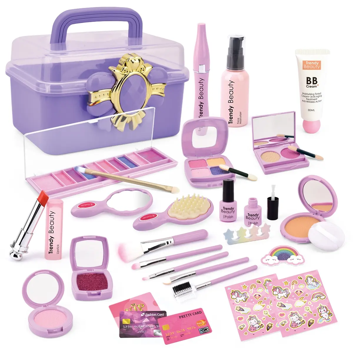 Girls' Realistic Makeup Set, Handbag, Multiple Beauty Accessories, Role-Playing Toy for Ages 3+, Perfect for Pretend Play, Playset