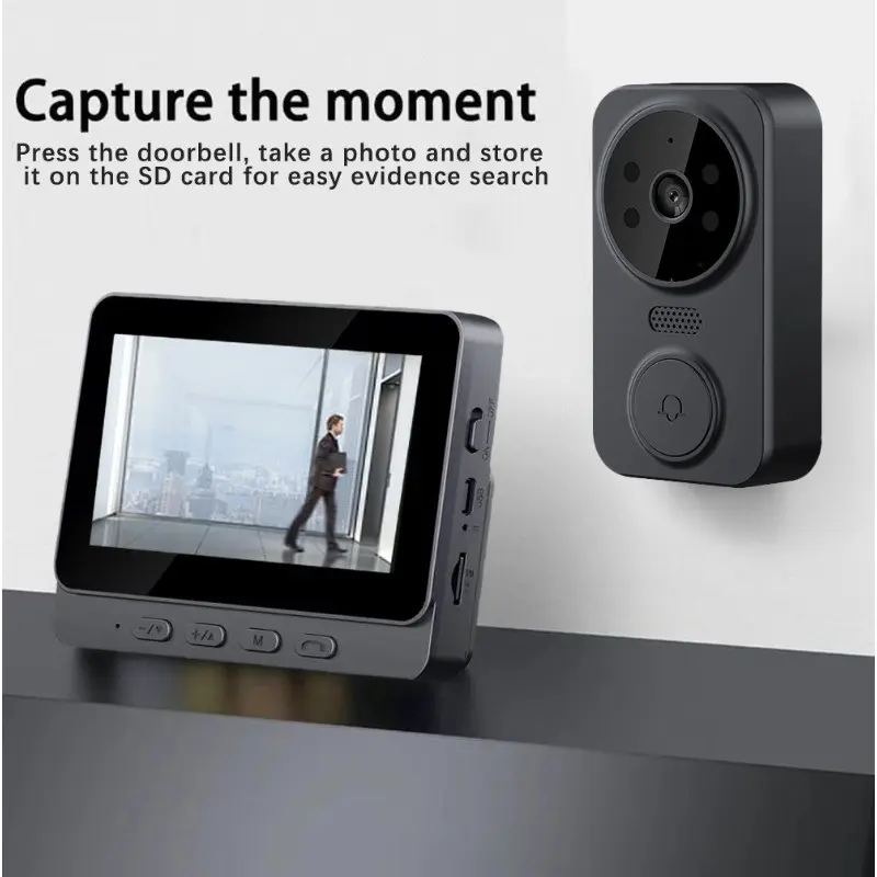 Wireless Doorbell Camera, Video Doorbell, Wireless Smart Video Doorbell System, 4.3 Inch IPS Screen, 960P HD Video Doorbell, 2-Way Audio, Local Storage No Subscription, Easy Install Without Wiring