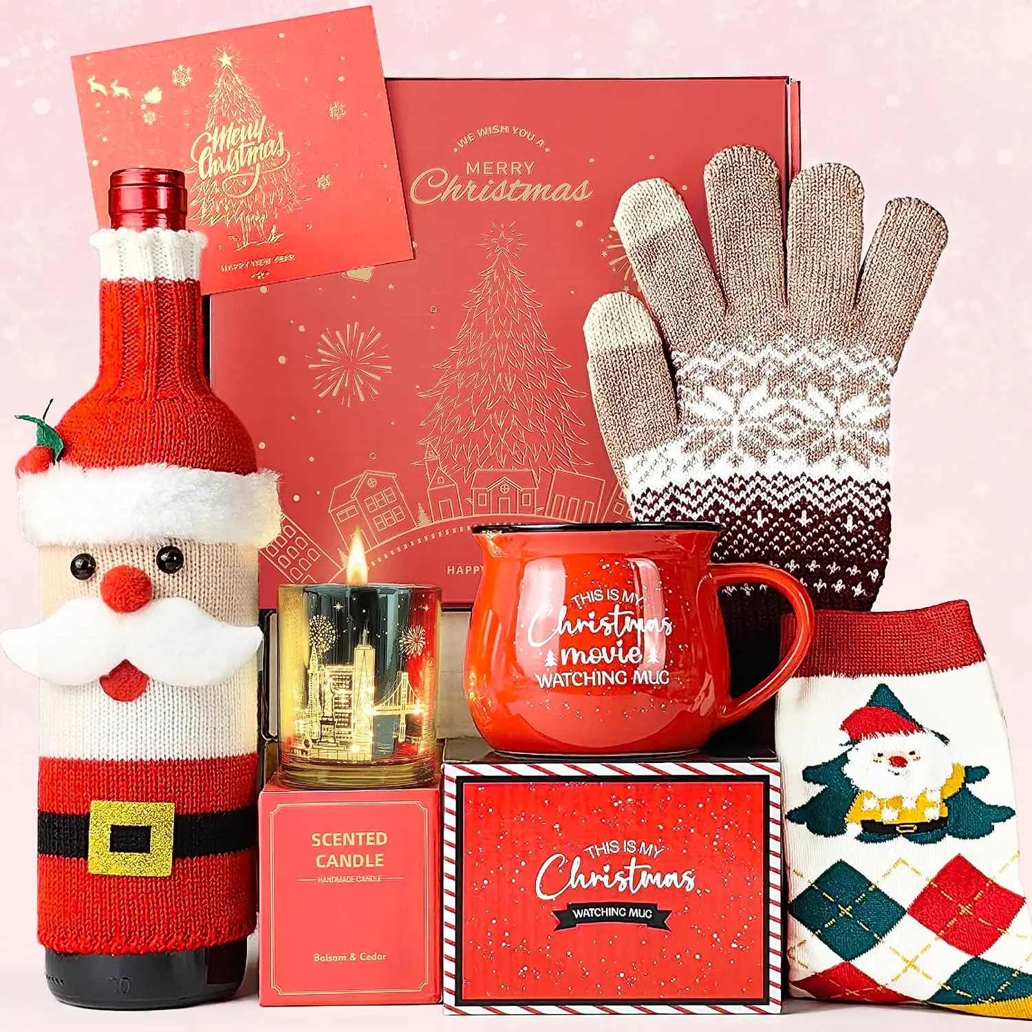 Women's 2026 Festive Christmas Winter Synthetic Mug Gift Basket Set with Boxes - Scented, Warmth-Boosting, Festive Look Gift for Women (Coworker, Wife)