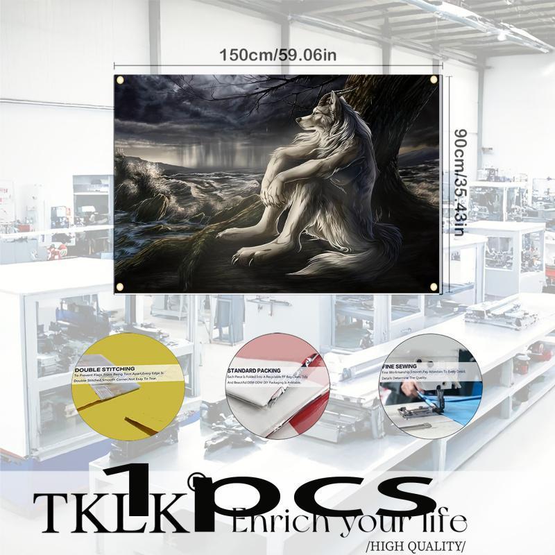 Wolf Pattern Flag, 1/6/12pcs Creative Cool Animal Design Backdrop, Decorative Banner for Home, Dormitory, Bedroom, Living Room