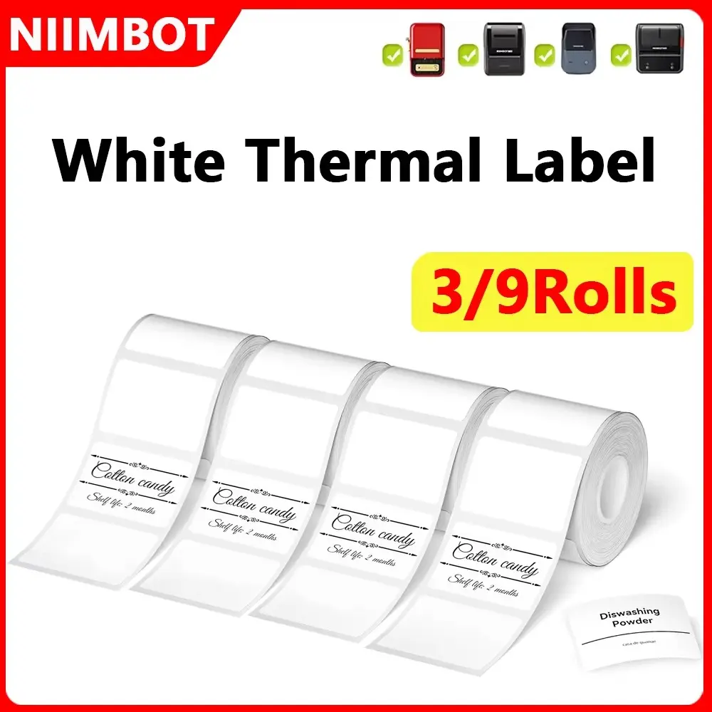 Niimbot 3/9Rolls White Thermal Label Self-Adhesive Waterproof Paper For B1 B21 Portable Thermal Printer DIY Tags Label Maker