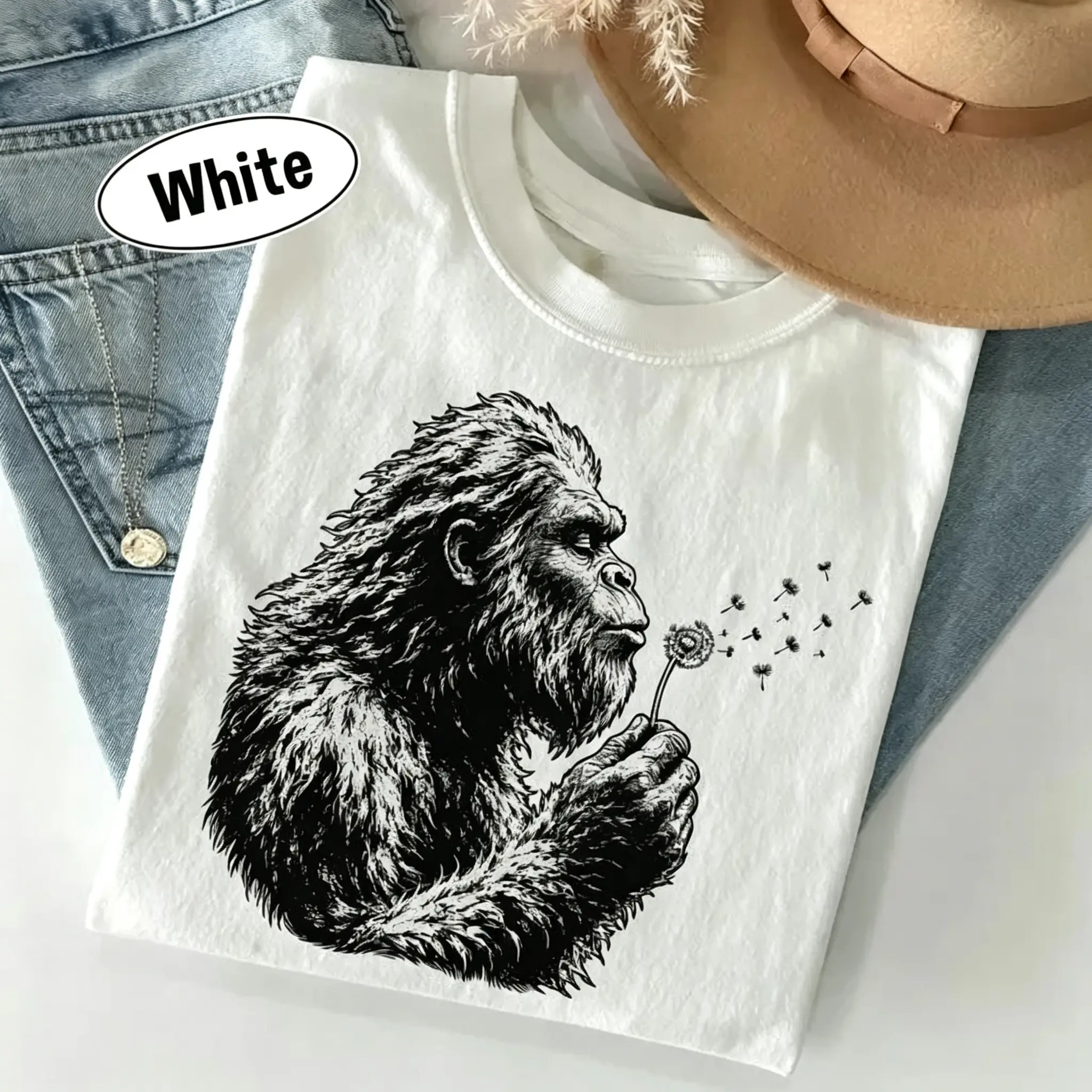Bigfoot Dandelion Shirt - Vintage Sasquatch Nature Tee, Woodland Cryptid Graphic T-Shirt, Outdoor Adventure Gift